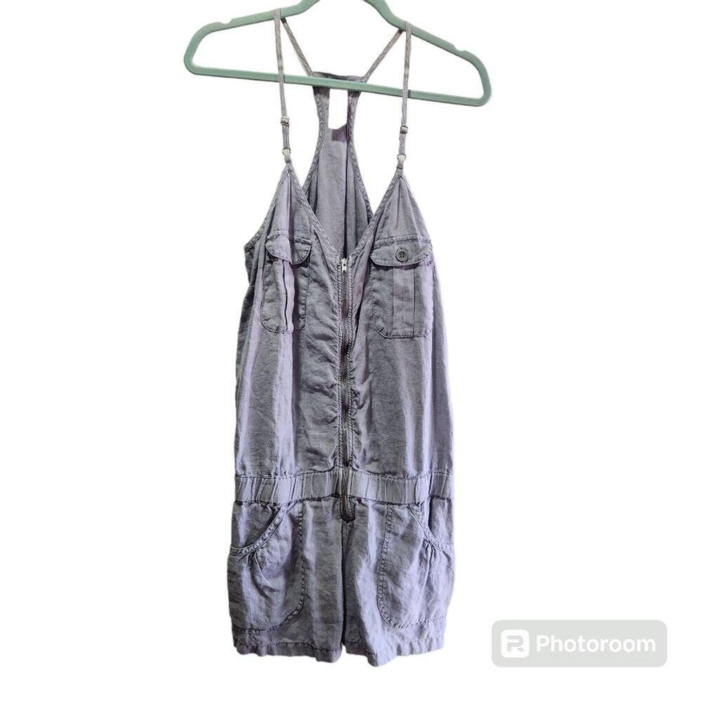 London Jean Shortalls Womens XL Linen Summer Boho Lagenlook Casual Racerback